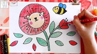 Как нарисовать КОТА Цветочек для детей  Рисунок котенка-цветочка для срисовки  Няня Уля