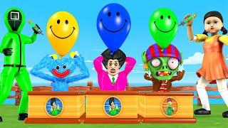 Scary Teacher 3D Miss T vs Nick and Tani vs Huggy Wuggy Archery Balloon Mask Squid Game Challenge