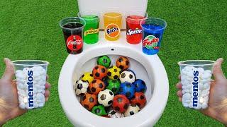 Football VS Popular Sodas  Sprite Coca Cola Fanta Schweppes Fruko and Mentos in the toilet