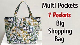 DIY 7 POCKETS SHOPPING BAG TUTORIAL  Multi pocket bag  Shopping bag making at home  DIY Tote bag
