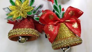 Christmas bell with kanzashi leaves  kanzashi christmas  Xmas ornament