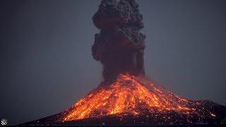 Incredible Krakatoa volcano eruptions at night  anak krakatau 2018