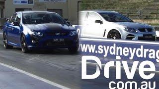 Drag race FPV GT F v HSV GTS  Drive.com.au