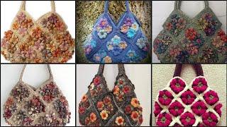 Daisy Crochet Bag Granny Square Bag Stylish Stylish Wooden Purse Flower Shoulder Bags 2024