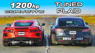 Кто победит в заезде Corvette C8 с 1200 л.с или же Model S Plaid?