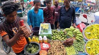 This Small Boy Sells Extremely Tasty Green Banana- Mix Fruits Vorta Extremely Knife Skills #BdFood