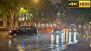 London Heavy Rain Walk - Summer 2024 ️ Walking the Wet Street of West End 4K HDR