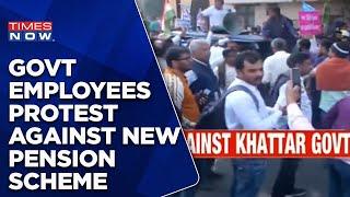 Government Employees Stage Protest In Haryana  Demands Revival Of Old Pension Scheme  Times Now