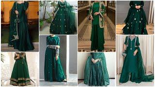 Amazing Green Colour Party Wear Suit Plain Dark Green Punjabi Suit Green Pakistani Dress