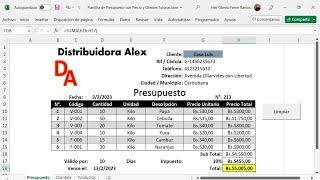 Elaboración de Plantilla para Presupuestos con Lista de Productos y Cartera de Clientes con Excel.