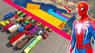 hombre araña en carro  spiderman mega ramp challenge with all vehicles   GTA 5 MOD