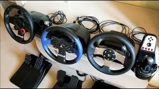 Logitech Driving Force GT  G27  Thrustmaster T150 wheels visual comparison and Force Feedback Test
