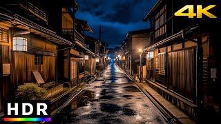 Late night rain walk in old Japanese town  4K HDR