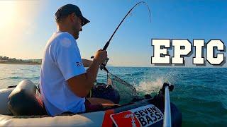MY BEST FISHING DAY EVER BLUEFISH ARE SMASHING TOPWATER LURES Belly boat fishing in Italian Sea