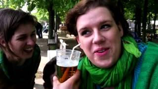 Czech girl drinks beer with her ear