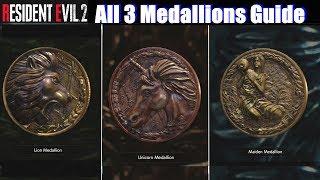 RE2 How To Get 3 Medallions Lion Unicorn Mermaid - Resident Evil 2 Remake PS4 Pro