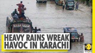 Monsoon rains inundate Karachi streets flood warning from Sindh  Pakistan  WION News  World News