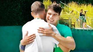 Carlos Alcaraz and Grigor Dimitrov Share a Friendly Hug at Wimbledon Practice  2024