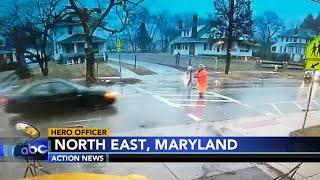 Crossing guard quickly moves student as driver ignores command in Maryland