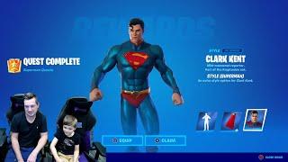 My 7 Year Old Kid UNLOCKED The FREE SUPERMAN Fortnite DC Skin BEFORE ME Because....