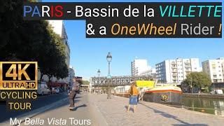 4K CYCLING TOUR - BASSIN DE LA VILLETTE and a ONEWHEEL RIDER - PARIS - FRANCE - 4k UltraHD 60 fps