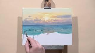 Oil Painting  Sunset Over The Sea  Time-Lapse