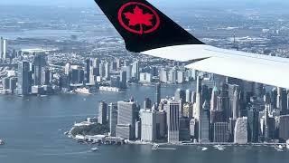 Beautiful approach LaGuardia Airport NYC  Flyover Manhattan September 2023 New York City