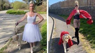 Woman Dresses Up To Walk Her Dog