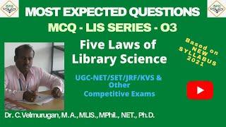 MCQ LIS  Five Laws of Library Science  by Dr. C. Velmurugan