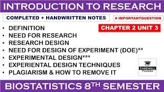 Introduction to Research complete  Ch 2 Unit 3  biostatistics and research methodology 8th sem