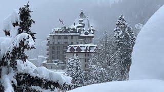 St. Moritz heavy snowfall walk 2024 ️ 4K winter snow walking tour  Switzerland