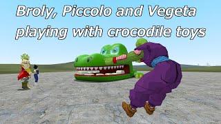 ワニのおもちゃで遊ぶブロリーたち Broly Piccolo and Vegeta playing with crocodile toys