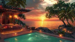 Relax By A Private Beachside Pool  Golden Sunset with Ocean Waves Crashing Over Rocks  Beach ASMR