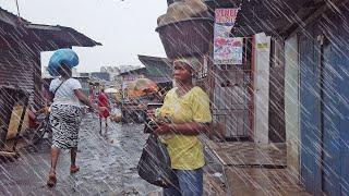 HEAVY RAIN FOR HOURS IN LOCAL GHANA MARKET MAKOLA AFRICA