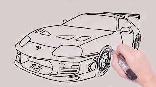 How to Draw Toyota Supra Sports Car  Toyota Supra Çizimi - Kolay Araba Çizimi