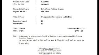 Q.1256 62324306 B.A. Prog Political Science Comparative Government & Politics  Hindi.English