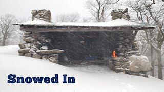 Stone Shelter Camping in a Snow Storm