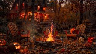 Cozy Autumn Haunted House Halloween Ambience with Relaxing Crackling Fire & Nature Sounds for Sleep