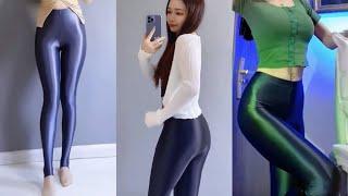 Asian Girls Trying On Tight Spandex Leggings And Dancing