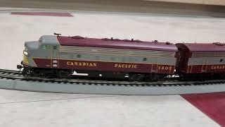 HO Scale Intermountain CP DCC Sound FP9AB and F2 pulling The Canadian passenger train.