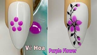 Easy Purple Flower Nails Art For Beginner Vẽ Hoa New Nails Design  New Nails