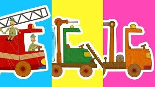 Toy cars - Car Toons. A tow truck a fire truck a bus for kids & a water tank. Car cartoons.