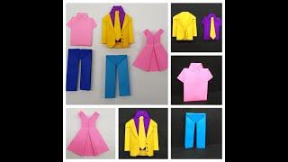 How to make Origami Mini Clothes  Coat  Shirt  Tie  Pant  Frock  Paper Craft  Origami Dress