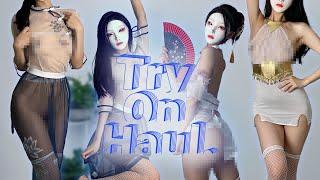 2024 Try On Haul  Transparent Dresses  Chinese Model  4K No Bra