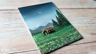 simple landscape painting idea  easy acrylic painting ideas for beginners ️