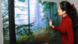 I painted a forest landscape  Oil Painting Time Lapse