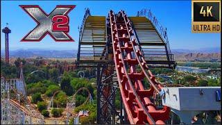 X2 Six Flags Magic Mountain POV Back Row extremely intense roller coaster