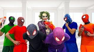 SUPERHEROs Story  Rescue PURPLE and BLACK Spider-man From JOKER...??  Funny Live Action 