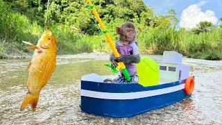 Baby monkey Bim Bim going koi fishing is very funny and cute  Baby Monkey Animal